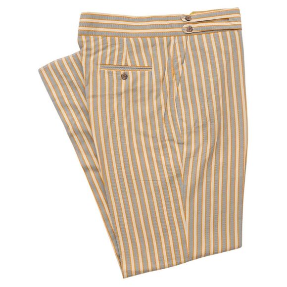 Mens Gurkha Pants 38 Orange Beige Gray Striped Trousers Straight Fit Flat Front - Picture 1 of 8